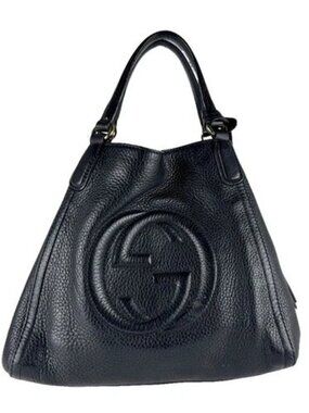 Auth GUCCI Soho Handbag Shoulder Bag Black Leather/Goldtone - z9976